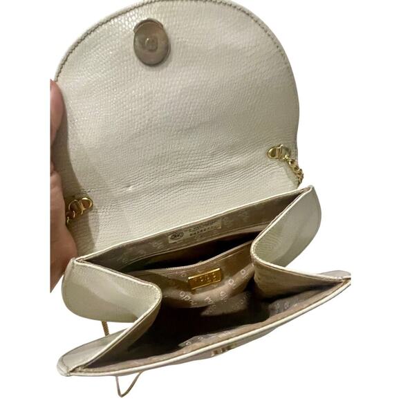 RODO ITALY IVORY LIZARD PURSE CROSSBODY 60’s 70’s VINTAGE GOLD TONE STRAP ICONIC - Picture 10 of 16